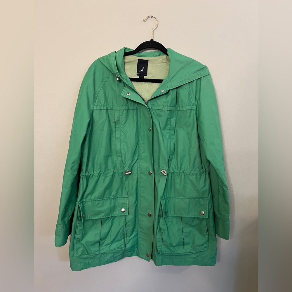 Nautica Raincoat Green Pockets Women L